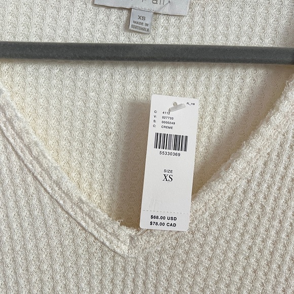 Eri + Ali Anthropologie Cream Waffle Knit V Neck Long Sleeve Shirt XS NWT - Picture 6 of 8